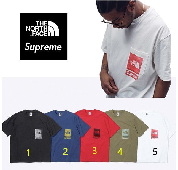 新作もセール価格！シュプリーム×ノースフェイス コラボ Printed Pocket Tee Tシャツ偽物nf09213