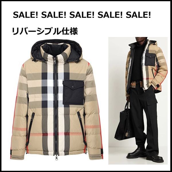大人気!!新色バーバリー チェック リバーシブル フーデッド パファージャケットb10031