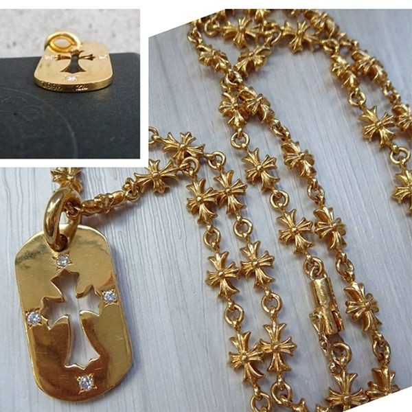 クロムハーツ 22k コピー4Pダイヤ カットアウトクロス ドッグタグペンダントネックレス03204