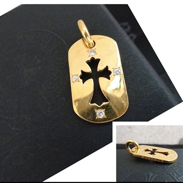 クロムハーツ 22k コピー4Pダイヤ カットアウトクロス ドッグタグペンダントネックレス03204