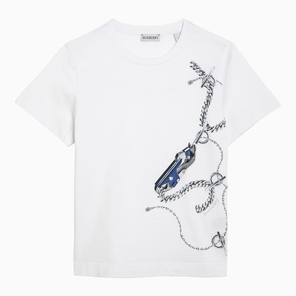 [一番信用]バーバリー パチモン ホワイト プリント コットン Tシャツ 80882151