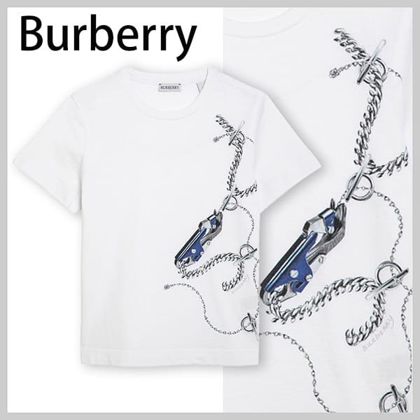 [一番信用]バーバリー パチモン ホワイト プリント コットン Tシャツ 80882151