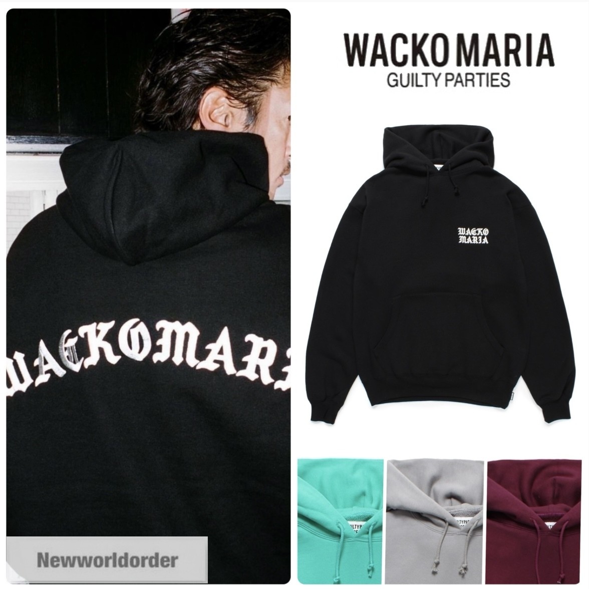 【目を惹くオールドイングリッシュ】ワコマリア 刺繍ロゴフーディ 5色 24FW-WMC-SS06