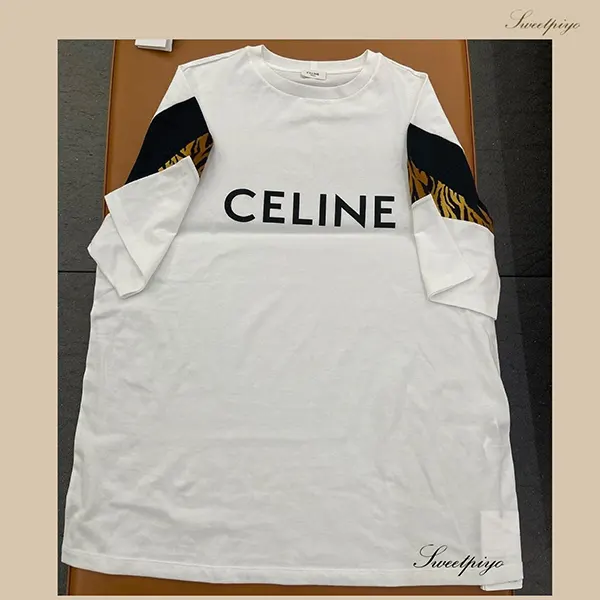 セリーヌ ロゴプリント メッシュトリム Tシャツ w25042401
