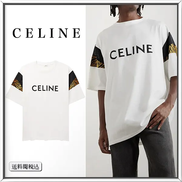 セリーヌ ロゴプリント メッシュトリム Tシャツ w25042401