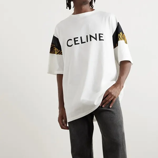セリーヌ ロゴプリント メッシュトリム Tシャツ w25042401