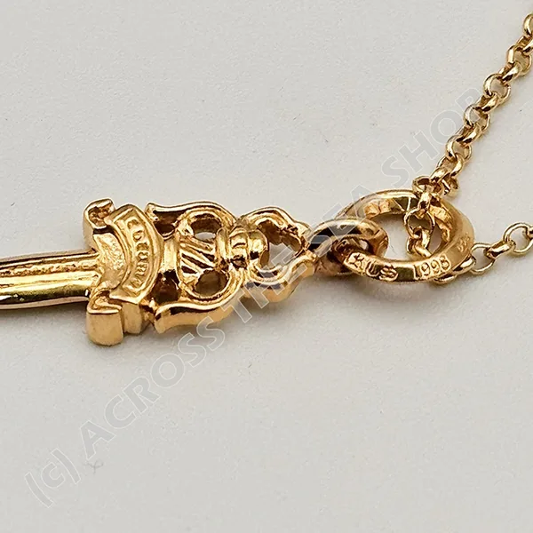 【訳あり特価】★クロムハート 22K パチモン ゴールド ダガー w/ロールチェーン セット ch25729