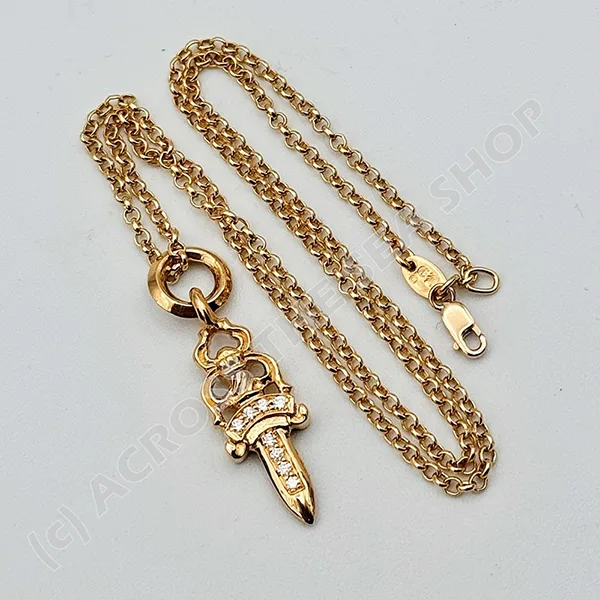 【訳あり特価】★クロムハート 22K パチモン ゴールド ダガー w/ロールチェーン セット ch25729