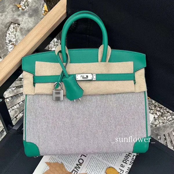 エルメス バーキン25cm トワル ミント/S金具 h2571613