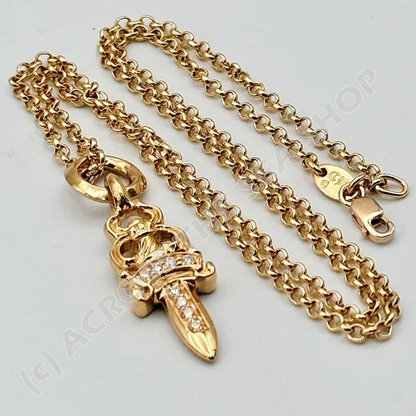 【訳あり特価】★クロムハート 22K パチモン ゴールド ダガー w/ロールチェーン セット ch25729