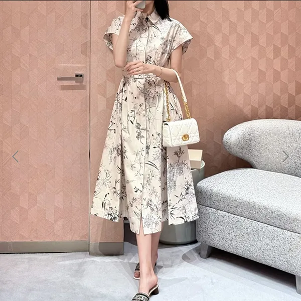 【花柄が華やか♪】ディオール パチモン ミディ丈シャツドレス 547D83A3A67