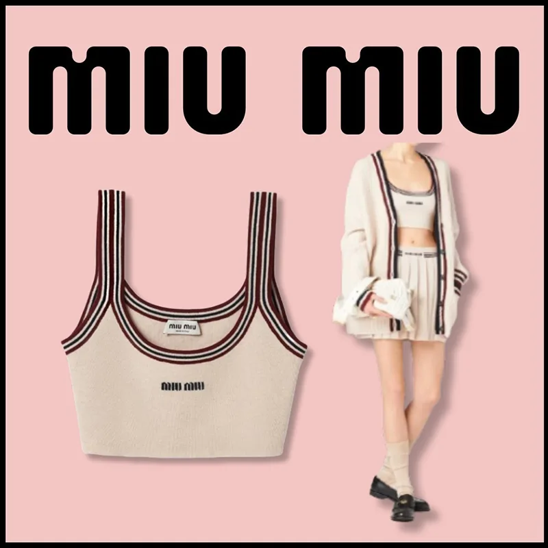 ☆超人気☆ミュウミュウ 偽物 カシミアロゴクロップトップ ノースリーブ ジャカード miu20251554