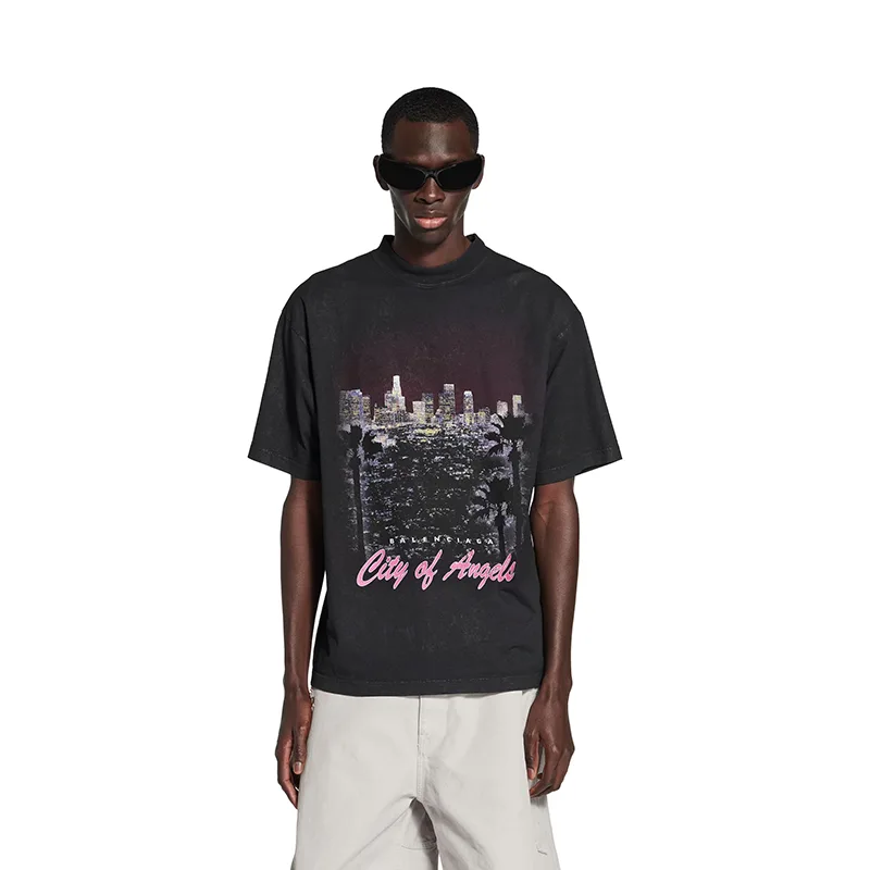 バレンシアガ CITY OF ANGELS Tシャツ ミディアム フィット パロディ 2色 764235TSVR21041