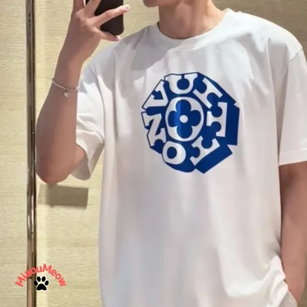 芸能人愛用メンズ*LV*ブルーブ ルイヴィトン コピー ロックロゴ ホワイト Tシャツ 半袖 1AIML