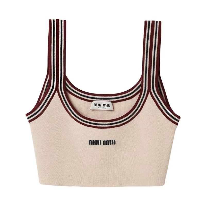 ☆超人気☆ミュウミュウ 偽物 カシミアロゴクロップトップ ノースリーブ ジャカード miu20251554