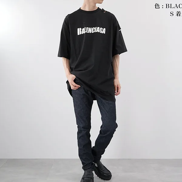人気急上昇バレンシアガ ルーズフィット コピー DESTROYED Tシャツ 651795 ブラック