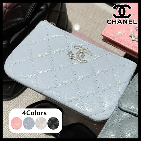 この上なく上品☆毎日使える シャネル コピー ミニポーチ シルバー金具 ロゴ キャビア ロゴ AP4811 B21489 94305