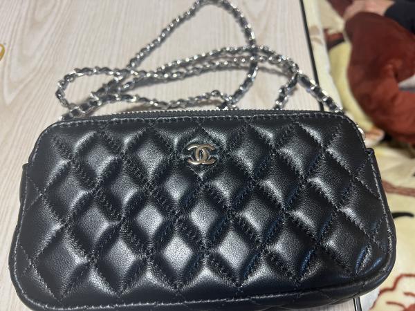 シャネル財布コピー チェーンウォレット ラムスキン ブラック シルバー金具 9122107
