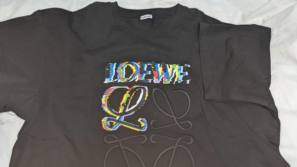 ロエベ Tシャツ 偽物 半袖 コットン グリッチ マルチカラーロゴ 刺繍 H526Y22J61