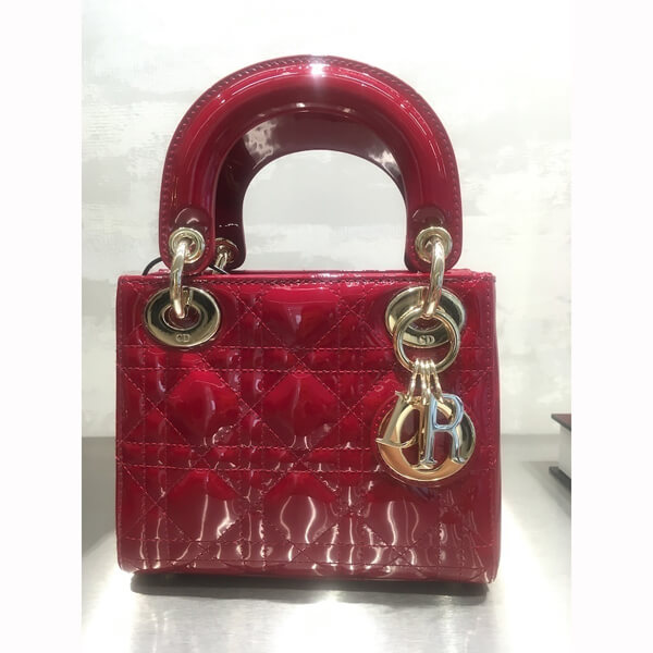 【ディオール】19/20AW新作 エナメル LADY ディオール ミニバッグ(Red / Black) 20022304