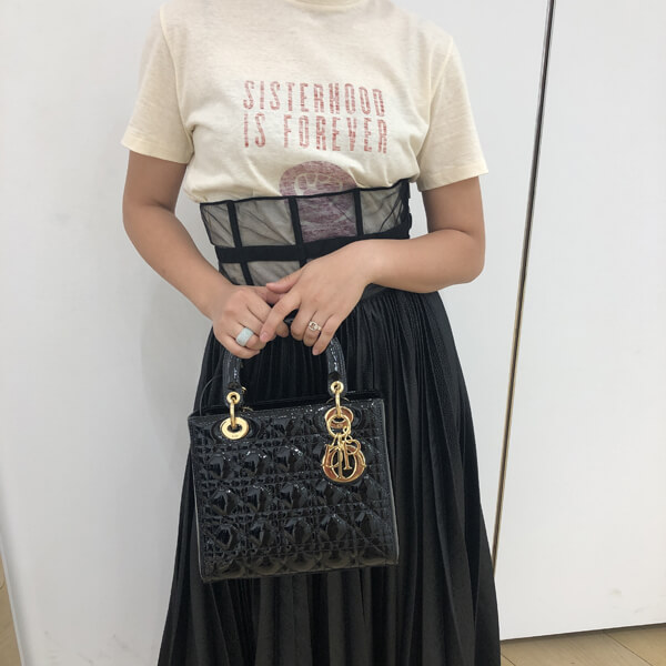 【ディオール】19/20AW新作 エナメル LADY ディオール ミニバッグ(Red / Black) 20022304