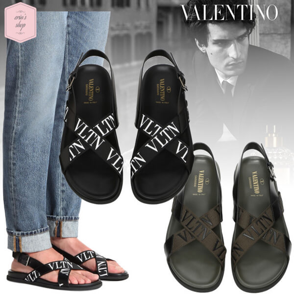 【ヴァレンティノ】VLTN ヴァレンティノ サンダル 偽物 ロゴ入り ローヒールサンダルH6129b10CR06