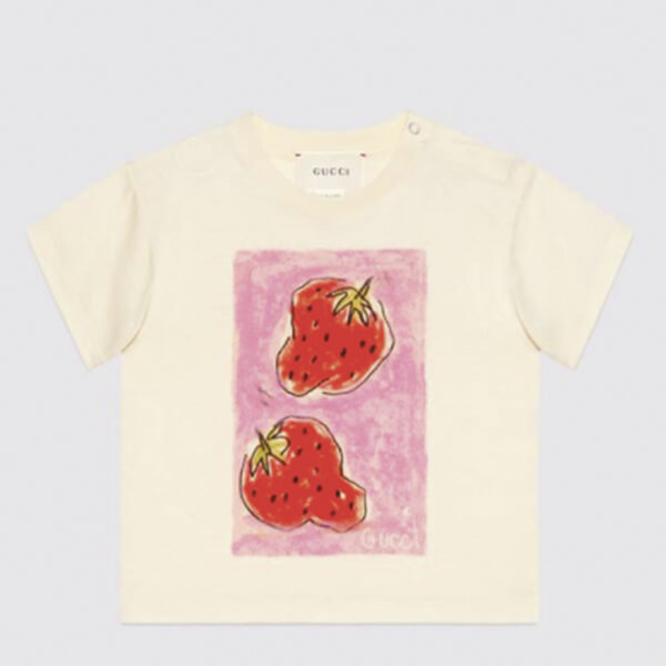 グッチ いちご コピー Tシャツ ロゴ 2020新作 ホワイト ユニセックス いちご 果物 白 539081 XJA2J 7136