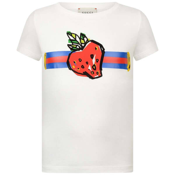 2020新作限定人気 グッチ☆グッチ いちご コピー Tシャツ バックロゴストロベリー 4-10Y08PAX9036