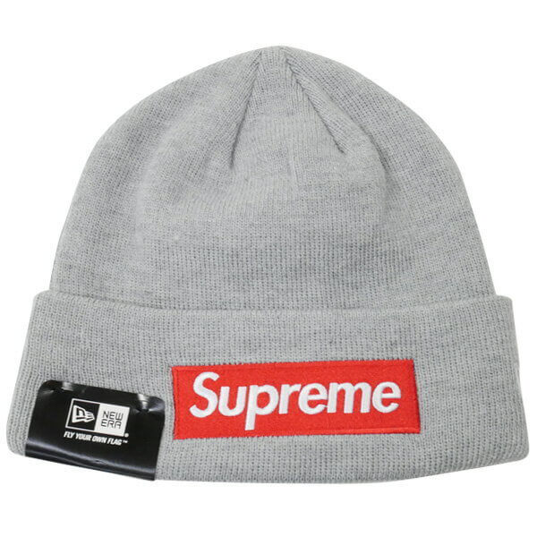 シュプリーム ニット 帽 偽物  New Era Box Logo ロゴビーニー グレー (ステッカー付き)20E11C3