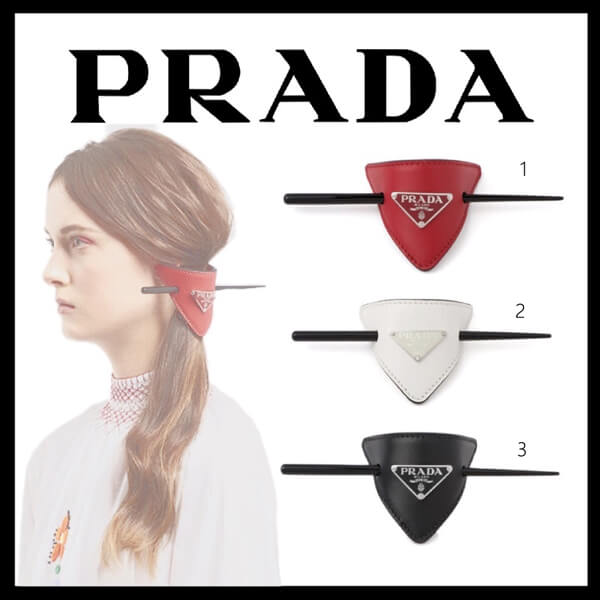 直営 20-21AW ◆プラダ◆ 偽物 レザー ヘアクリップ 1IF004_8NQ