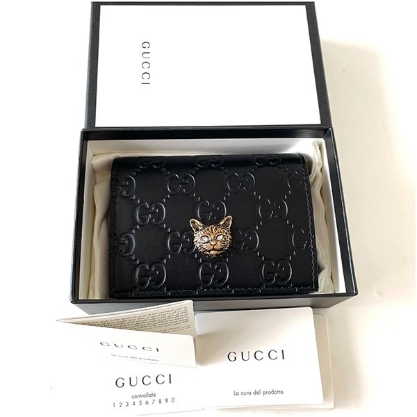 【グッチ】マイクロGG/グッチシマ/猫/ミニ財布 偽物 黒21092506
