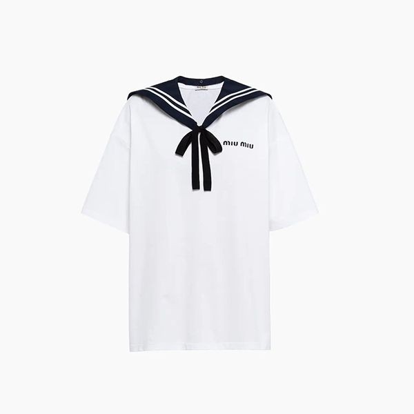 ☆大人気☆【ミュウミュウ】セーラー プリント コットン Tシャツ偽物 MJN3091ZFYF0009