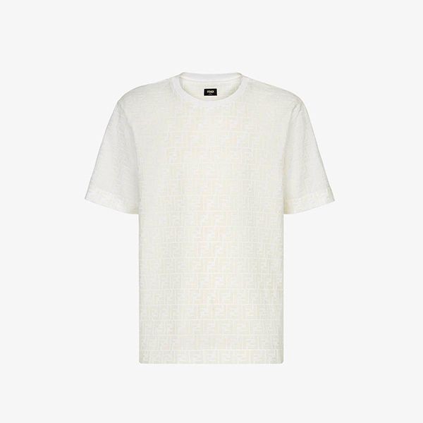 フェンディ FFフロックプリント コットンピケ Tシャツ 偽物 FY0936A7D5F0ABB