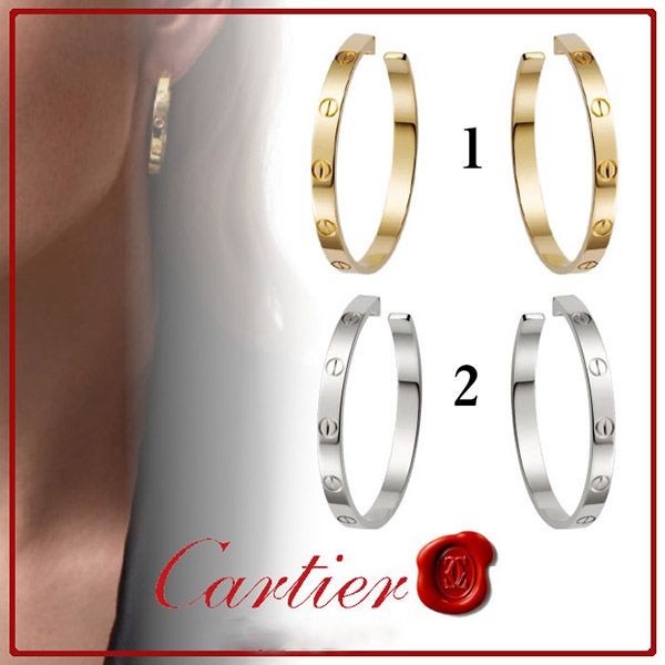 国内発【カルティエ】Love 18K ゴールド 偽物フープ ビス イヤリングb8028200