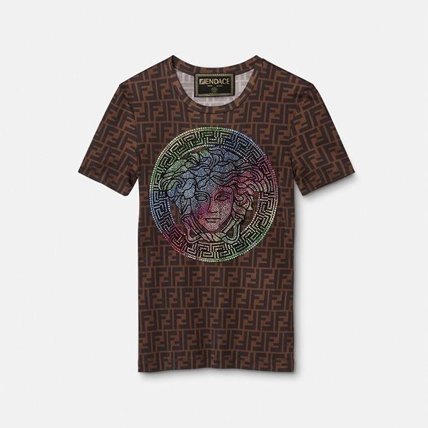 ☆超人気☆[フェンディ×ヴェルサーチェ]T-SHIRT FF FENDACフェンダTシャツ コピー 1005179-1A00769_2B070