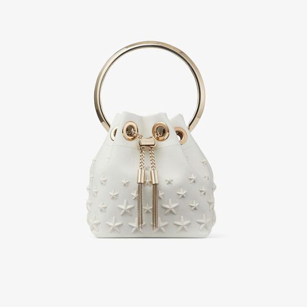 素敵なジミーチュウ マイクロ Bon Bon バケットバッグ 偽物 ロゴ 3色