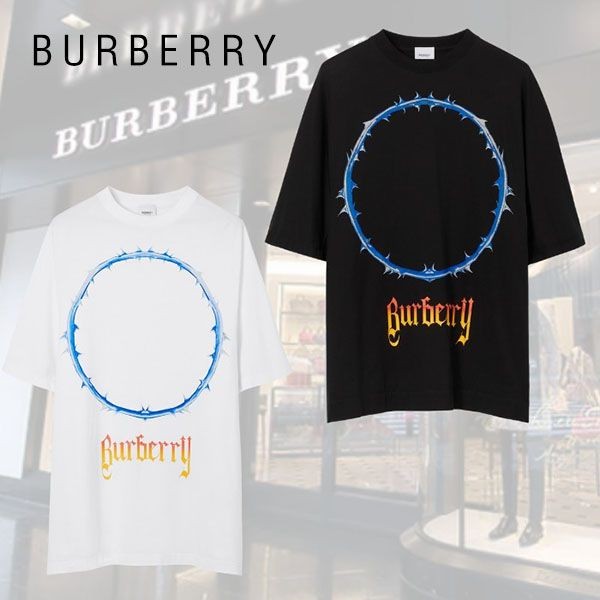 大人気!!新色バーバリー 偽物 ソーン＆ロゴプリント オーバーサイズTシャツ 2色 80702431