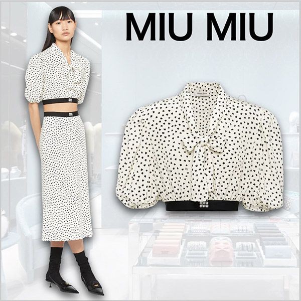 【かわいくて上品♪】ミュウミュウ コピー クレープ デ シン トップス MT1846