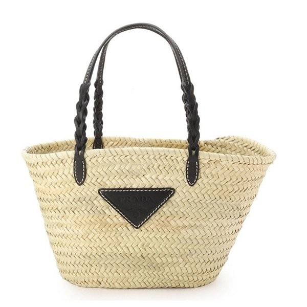 【かわいくて上品♪】プラダ かごバッグ 偽物WOVEN PALM X LEATHER トートバッグ★2色