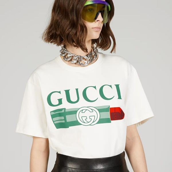 グッチ 偽物 リップスティックプリント コットン Tシャツ