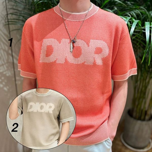 稀少ディオール ロゴ入り トラマートニット Tシャツ 偽物 393M653AT563_C180