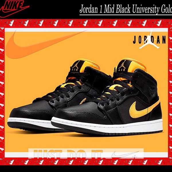 <最新で絶対欲しい>ナイキ Jordan 1 Mid Black University Gold w23061201