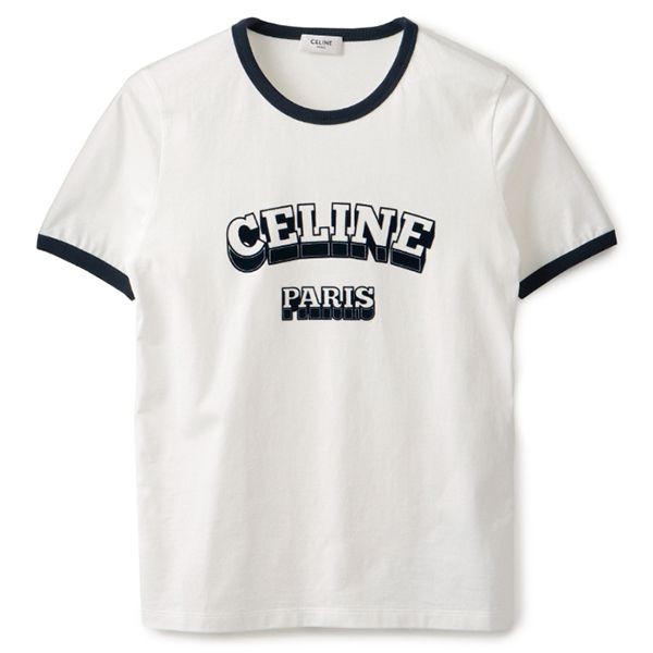 セリーヌ Tシャツ 偽物70’S ロゴ クルーネック ショートスリーブ2X36H 671Q 01MA