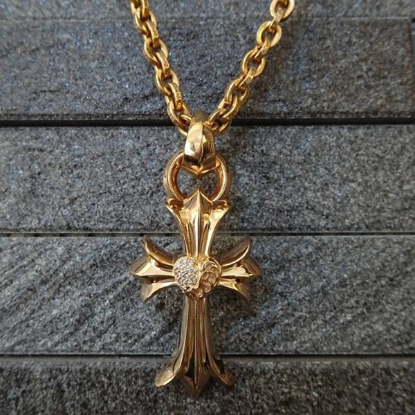 クロムハーツ スモールハートクロス 偽物ダイヤ 22k ペンダント ネックレスch03203