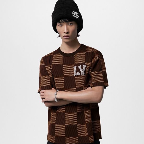 ルイヴィトン Tシャツ 激安ダミエ ブラウン コットン1AFIUN