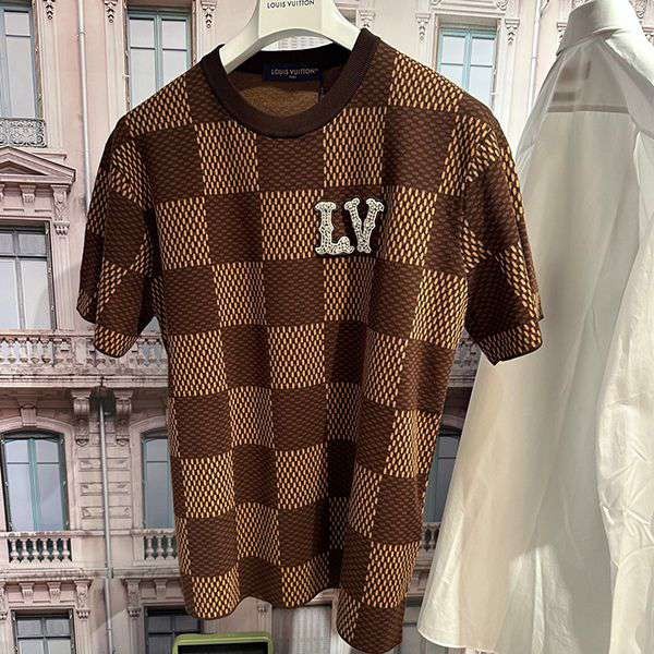 ルイヴィトン Tシャツ 激安ダミエ ブラウン コットン1AFIUN
