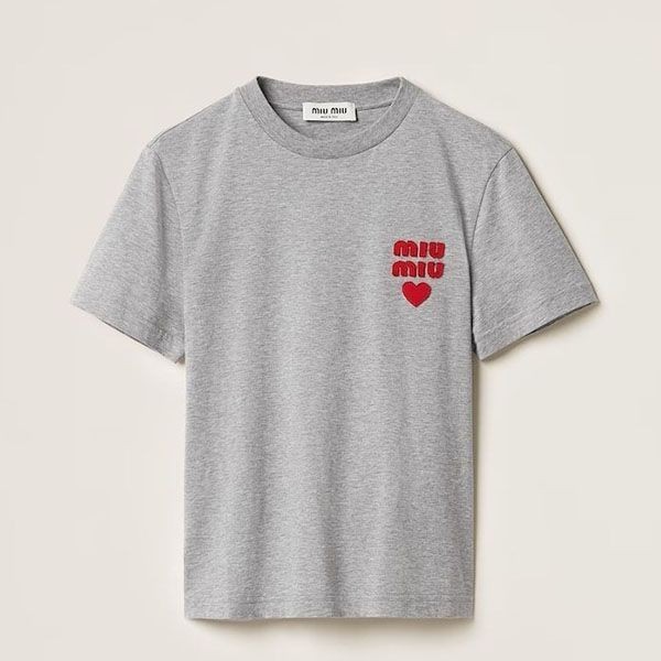 定番ミュウミュウ N級品 ロゴ コットンジャージー Tシャツ MJN499_13VL_F0031_S_WMO