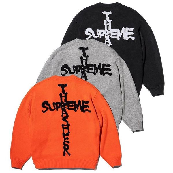 即納でお届け【シュプリーム thrasher 偽物】neckface コラボ クロスロゴ セーター st1105