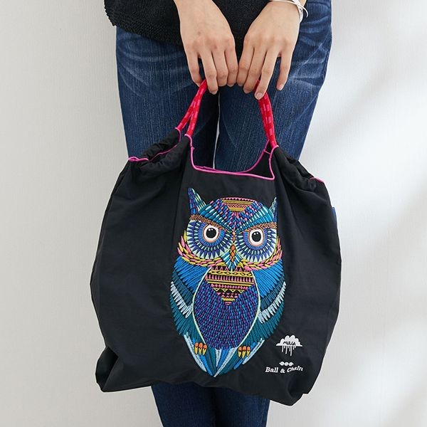 ボールアンドチェーン◆オウム豪華刺繍 エコバッグ wd25020803