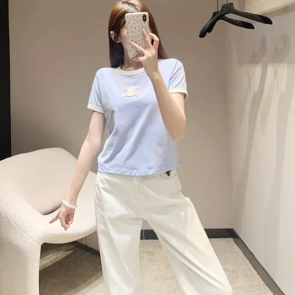 セリーヌ トリオンフパッチ付き コットンジャージー Tシャツ 2X16O507Z.07HI